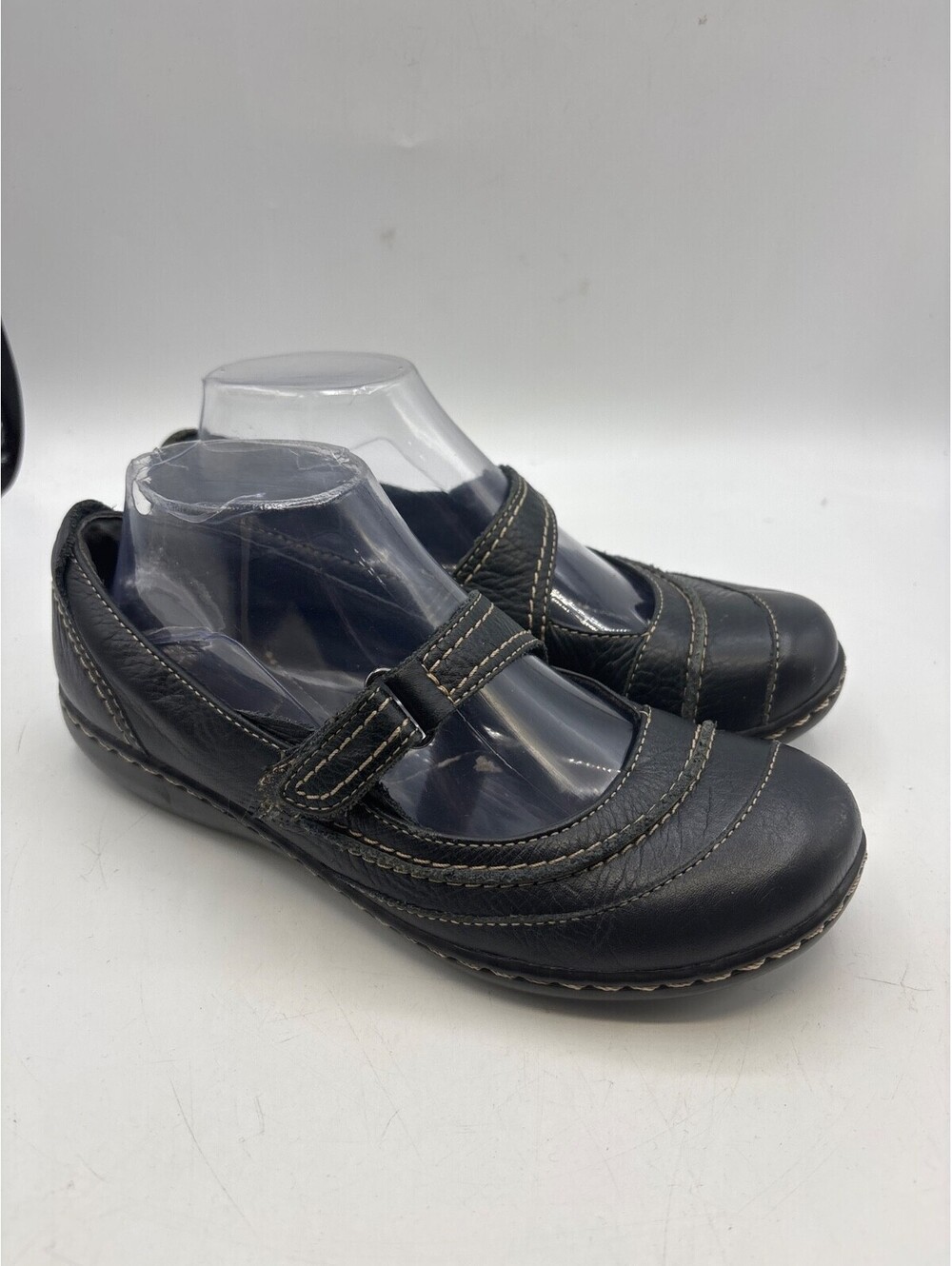 Clarks Bendables Mary Jane Textured Black Leather Shoes 83533 Women's Size 7.5 M